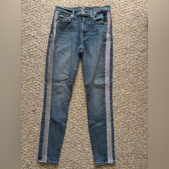 7 For All Mankind Denim - 7 For All Mankind High Waisted Skinny Glitter Tux Stripe Size 27